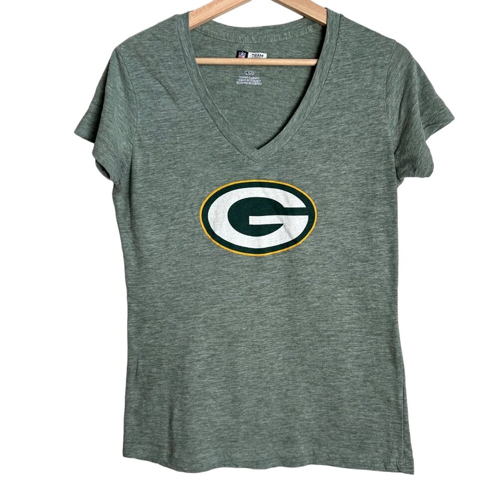 NFL Team‎ Apparel Greenbay Packer V Neck T-Shirt Size L Green Tee
